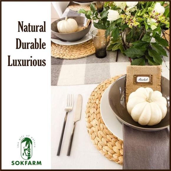 Woven Placemats Set of 10, Table Mats Set of 10, Water Hyacinth Round Placemats - Picture 4 of 8